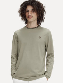 Blusa Fred Perry Masculina Regular Manga Longa Twin Tipped Areia