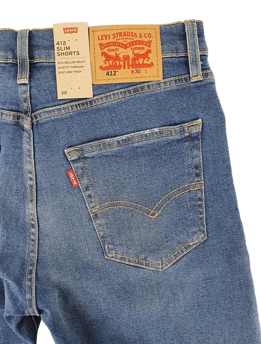Bermuda Levis Jeans Masculina 412 Slim Shorts Stretch Azul