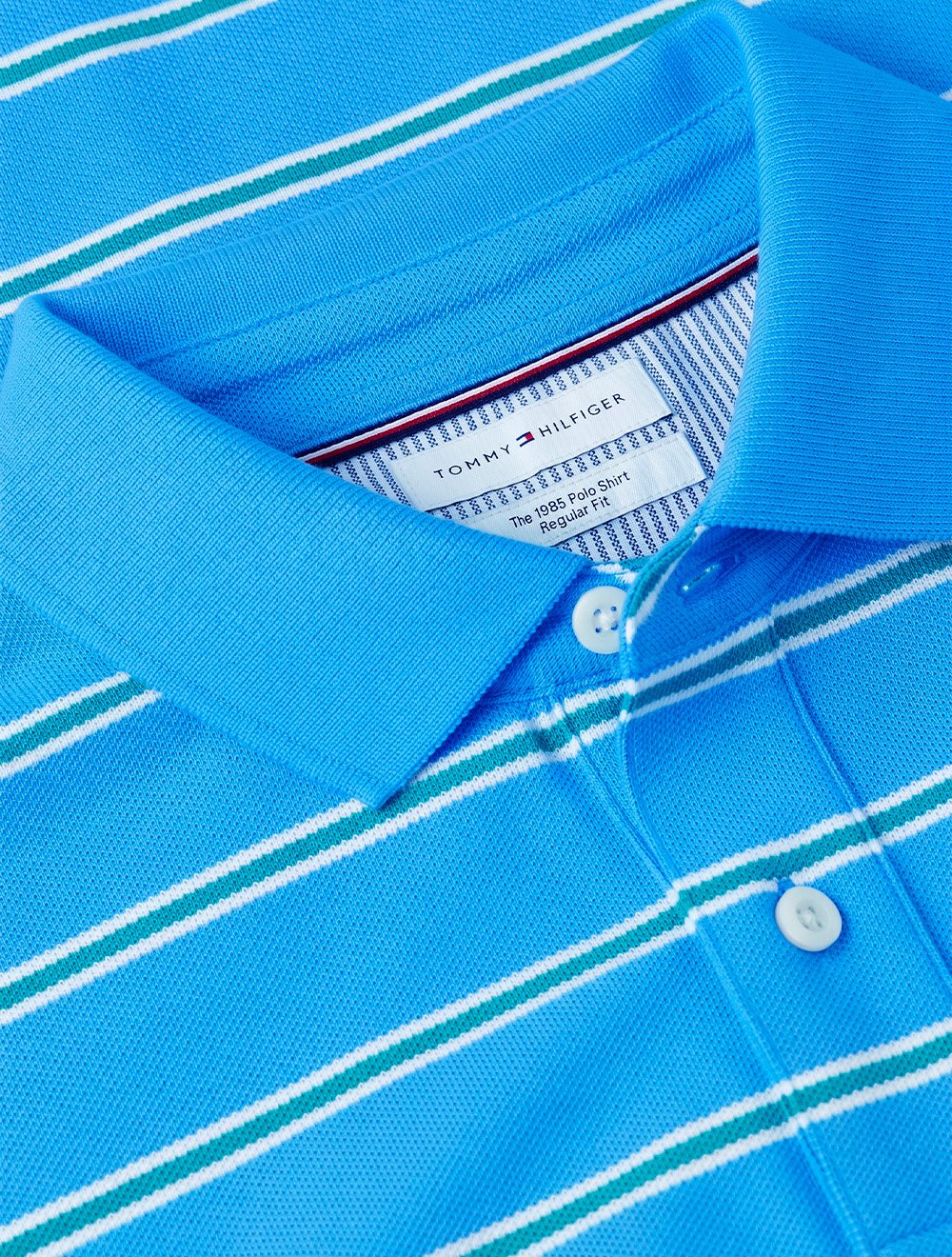 Camisa Polo Tommy Hilfiger Masculina Regular Piquet 1985 Striped Azul/Verde