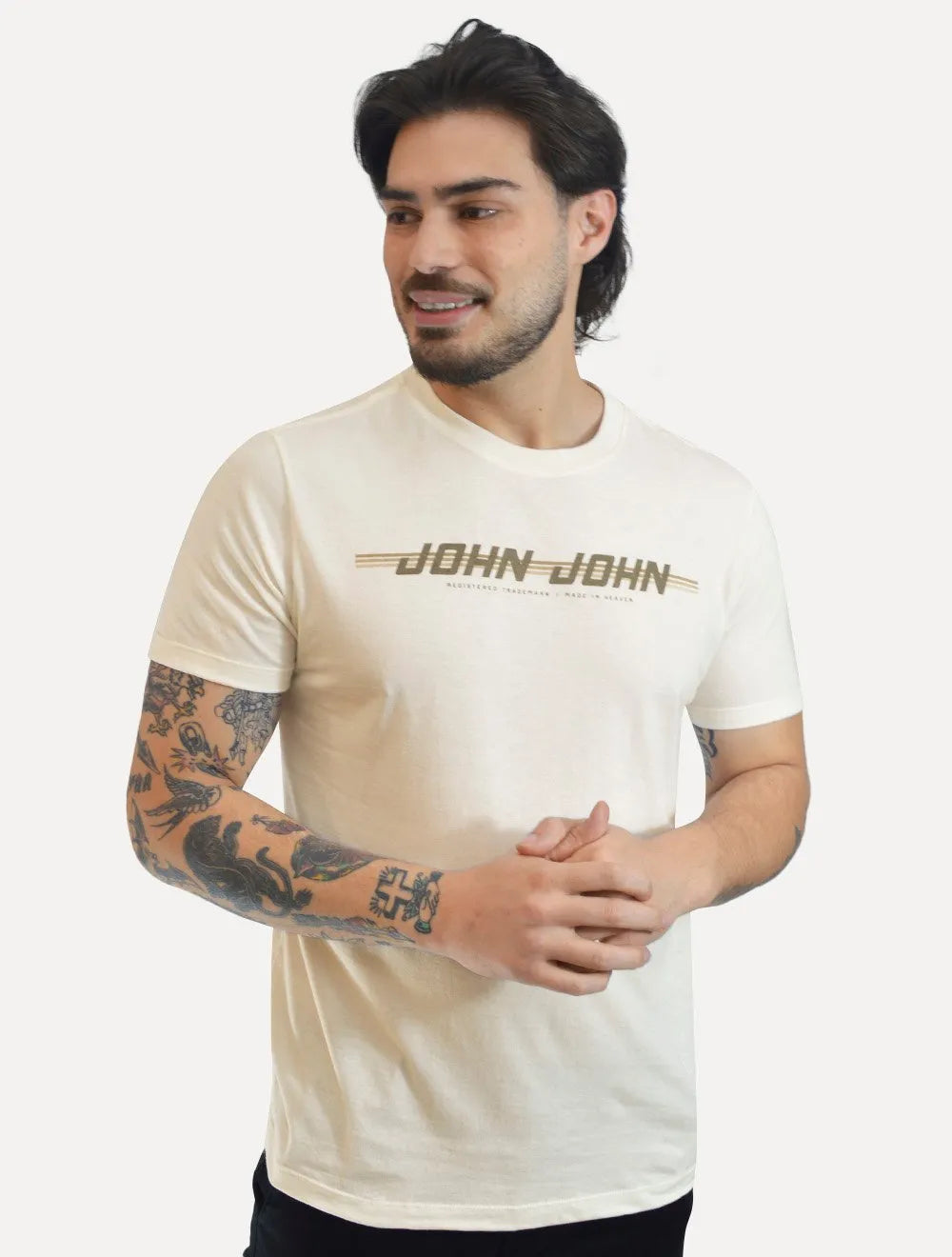 Camiseta John John Masculina Regular Fit Route Off White