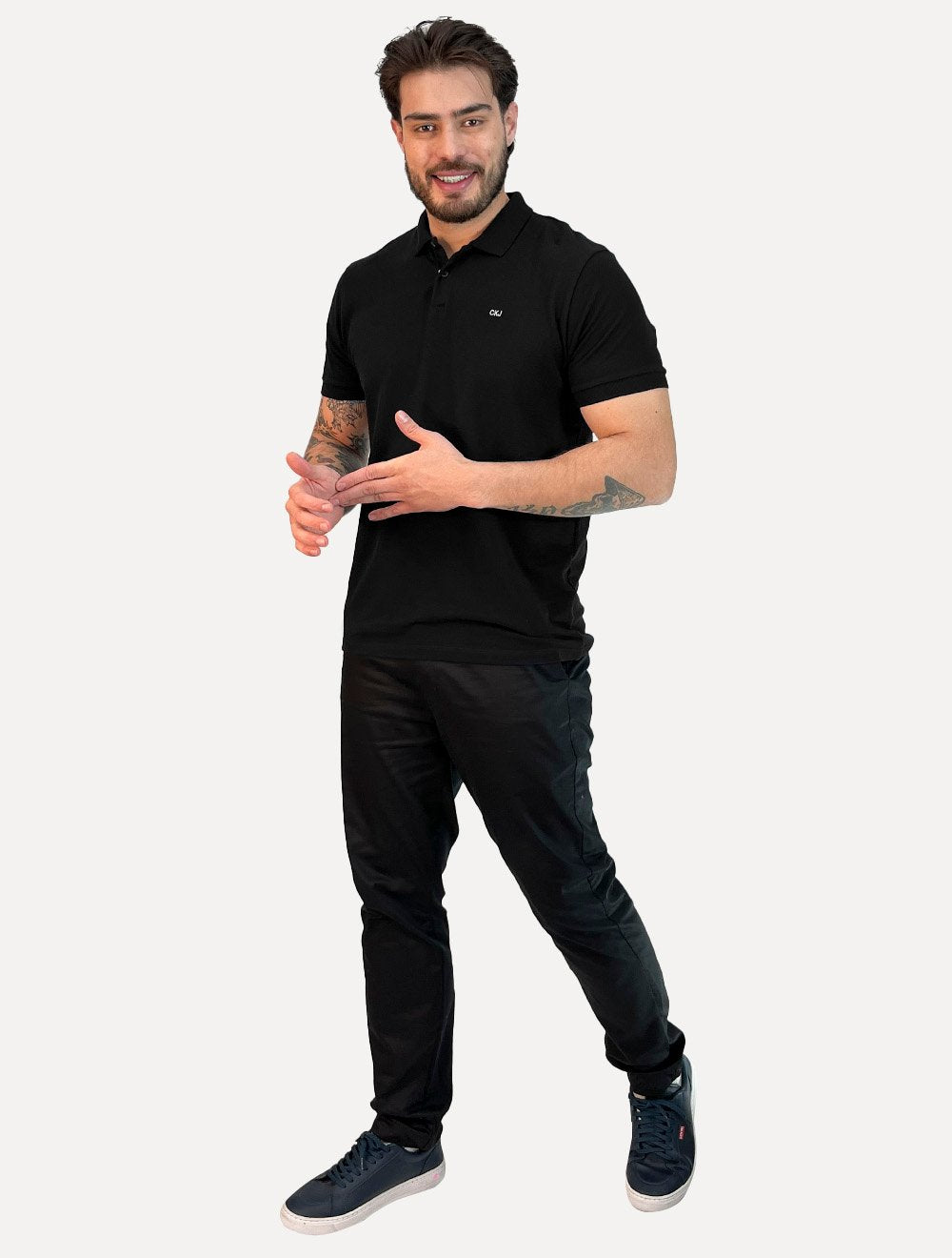 Polo Calvin Klein Masculina Piquet Regular CKJ Bordado Preta