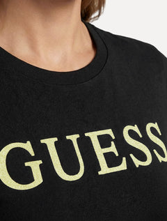 Camiseta Guess Feminina Silk Gold Logo Simple Preta