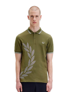 Polo Fred Perry Masculina Regular Piquet Cross Stitch Verde Escuro
