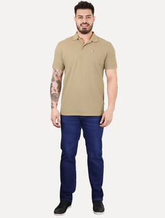 Polo Tommy Hilfiger Masculina Piquet Regular Placket Marrom Claro
