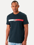 Camiseta Tommy Jeans Masculina Regular Signature Stripe Azul Marinho
