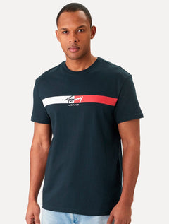 Camiseta Tommy Jeans Masculina Regular Signature Stripe Azul Marinho