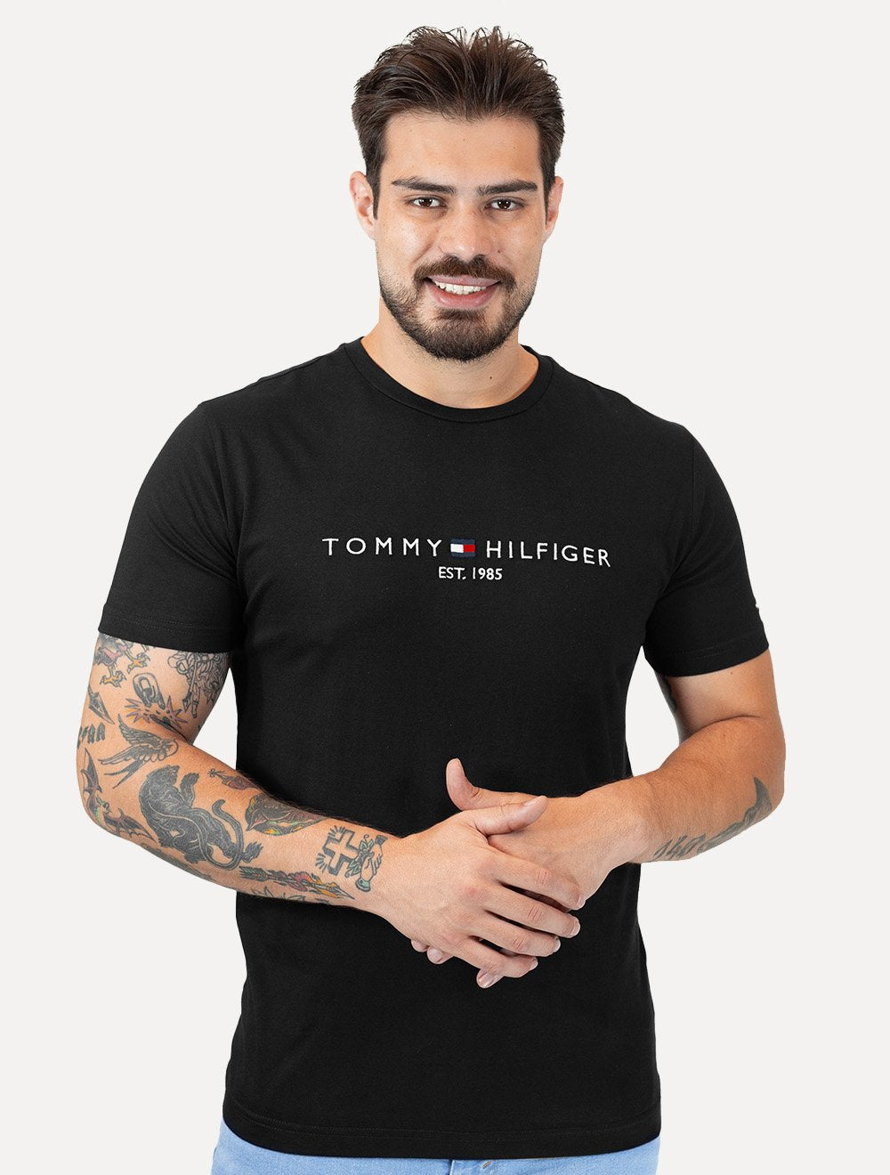 Kit Camisetas Tommy Hilfiger | Masculina Core Logo Tee Cinza/Preta