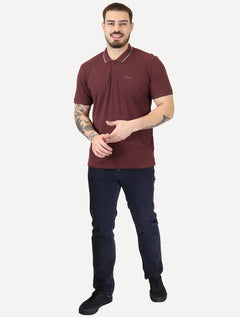 Polo Guess Masculina Piquet Silk Linear Light Friso Bordô