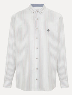 Camisa Dudalina Masculina Comfort Superfine Cotton Oxford Listrada Branca