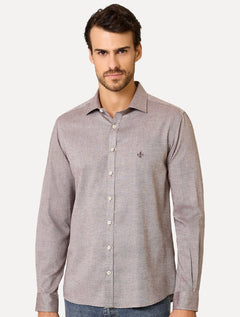 Camisa Dudalina Masculina Slim Fit Superfine Cotton Marrom Médio Mescla