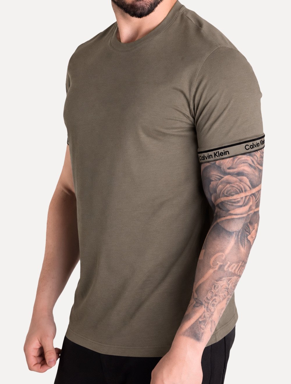 Camiseta Calvin Klein Masculina Punho Logo Marrom Claro