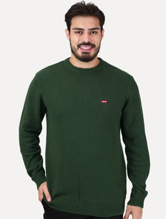 Suéter Levis Masculino Crewneck Classic Housemark Logo Verde Escuro