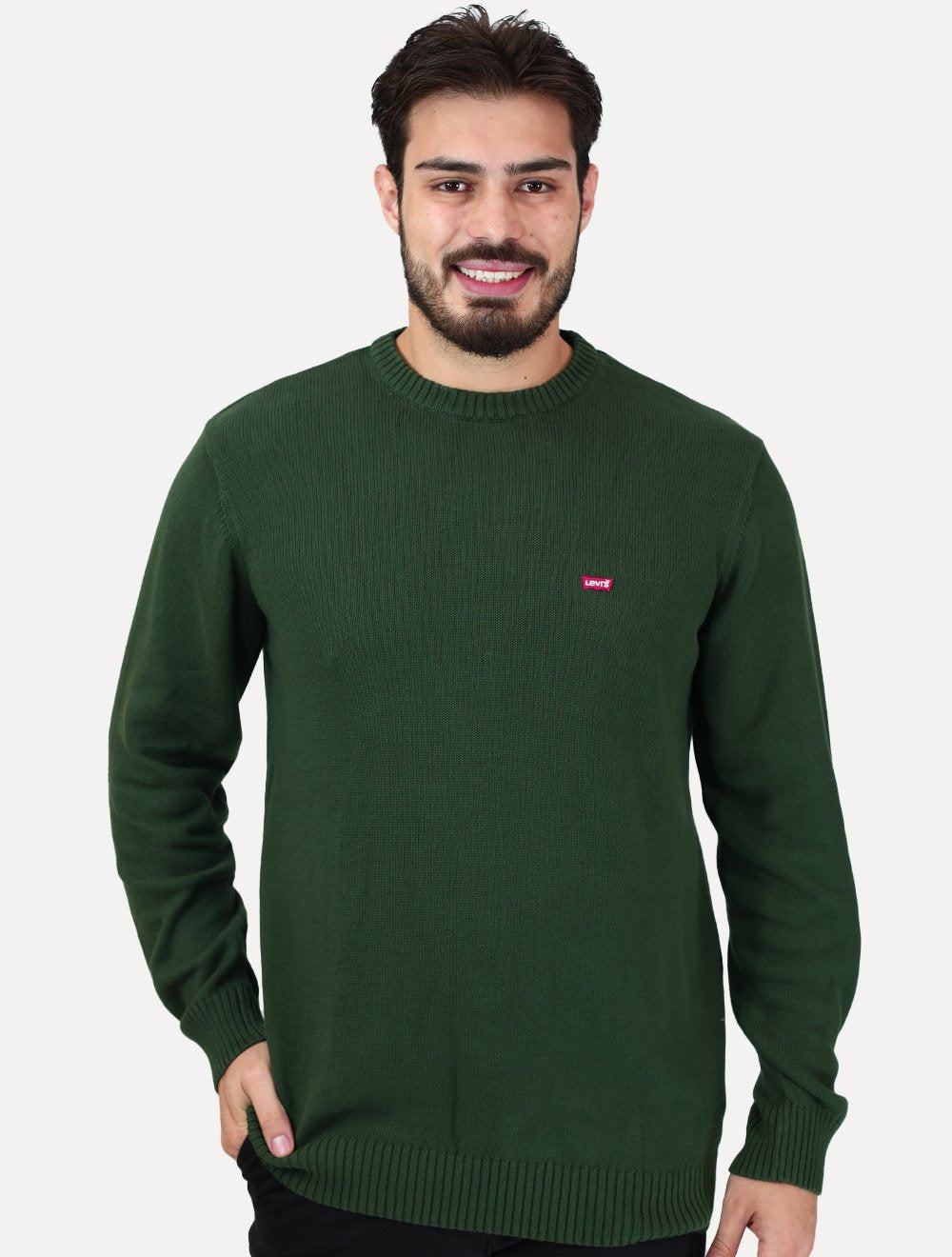 Suéter Levis Masculino Crewneck Classic Housemark Logo Verde Escuro