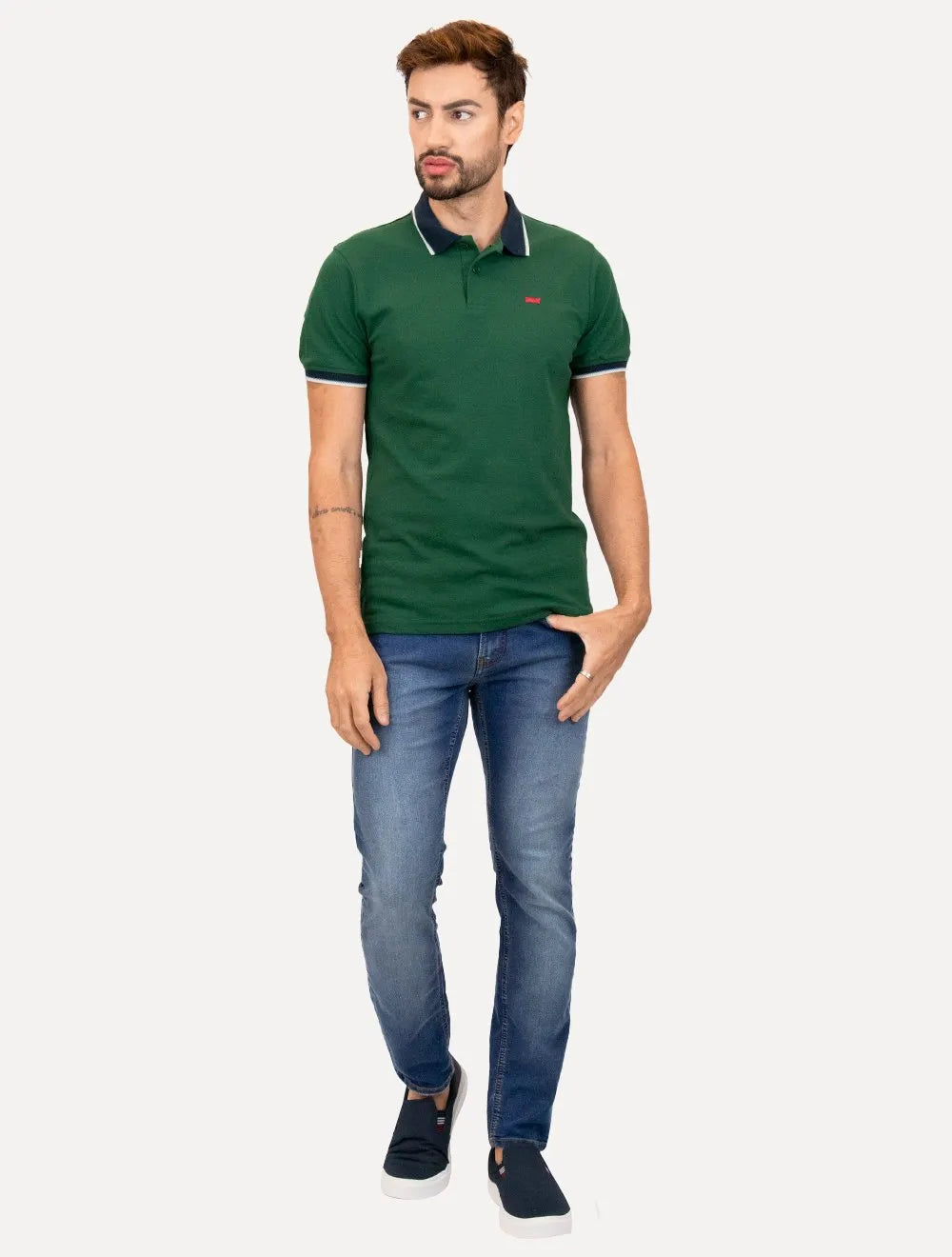 Polo Levis Masculina Slim Housemark Dewy Tipping Verde