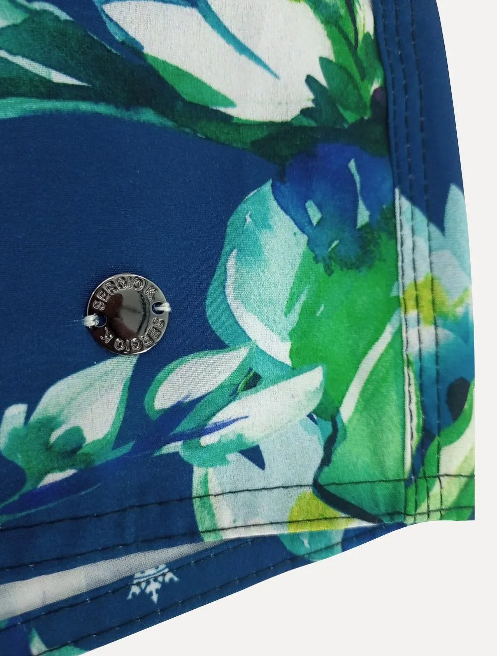 Short Sergio K Masculino Beachwear Folhagem Floral Azul Escuro