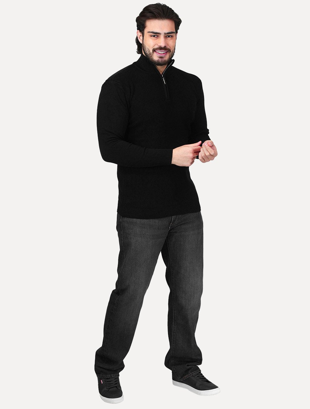 Suéter Dixen Masculino Tricot Half-Zip Gola Alta Preto