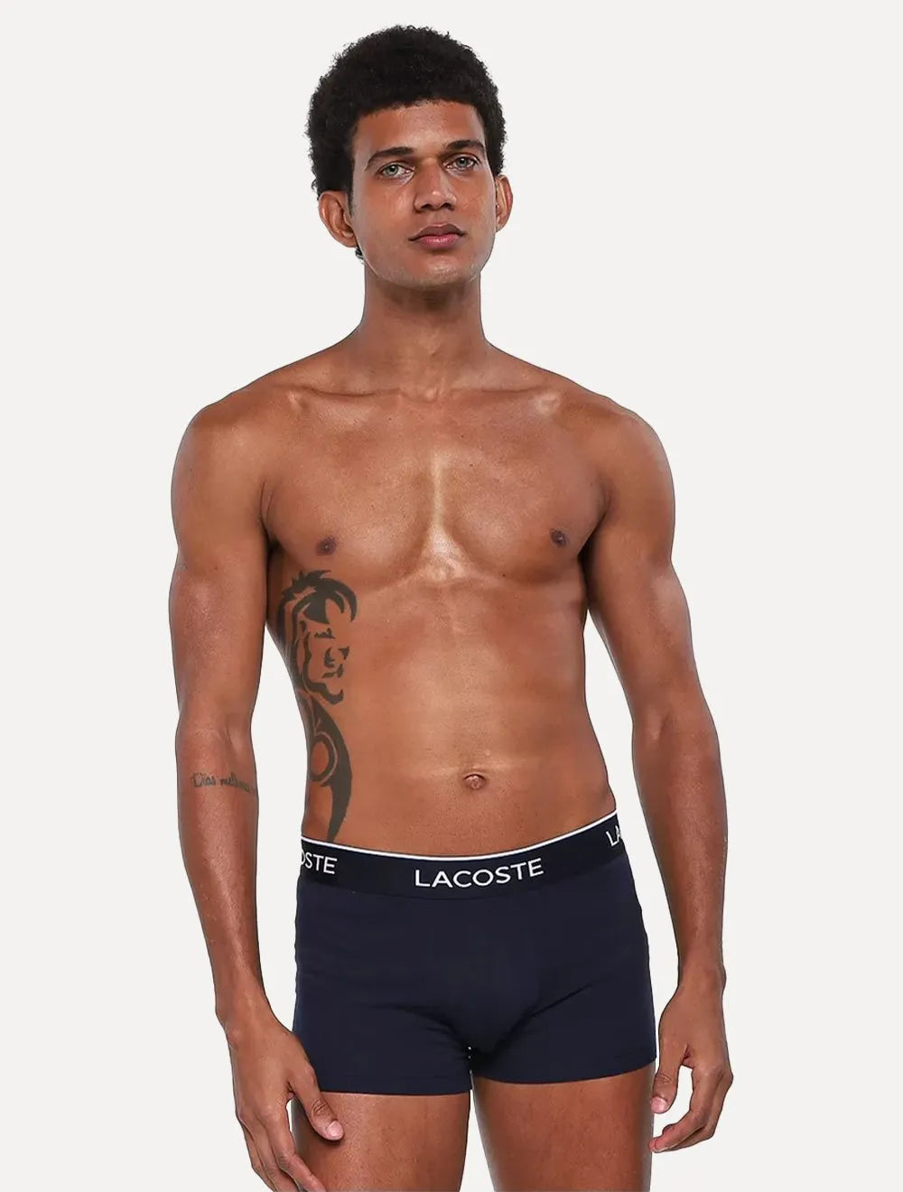 Cueca Lacoste Trunk Boxer Lettered Waist Azul Marinho Pack 3UN