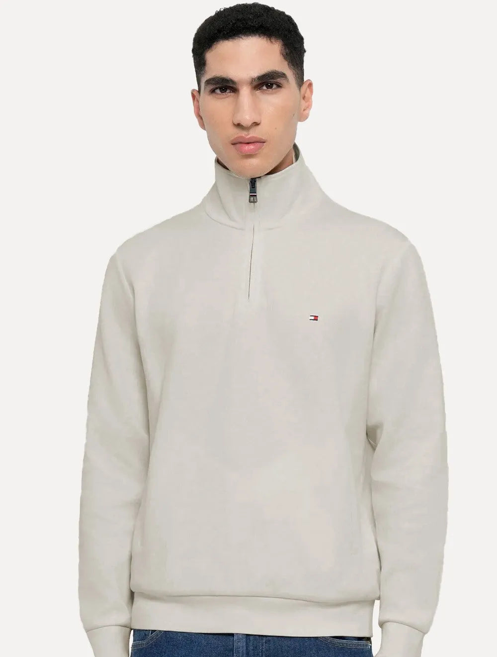 Suéter Tommy Hilfiger Masculino Essential Cotton Half Zip Mock Areia