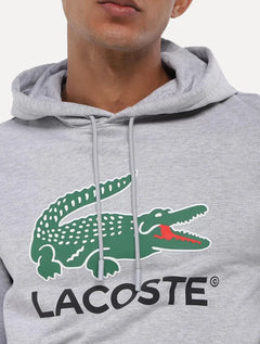 Moletom Lacoste Masculino Hoodie Classic Fit Cotton Fleece Logo Cinza Mescla