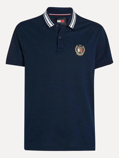 Polo Tommy Jeans Masculina Regular Piquet Varsity Logo Azul Marinho