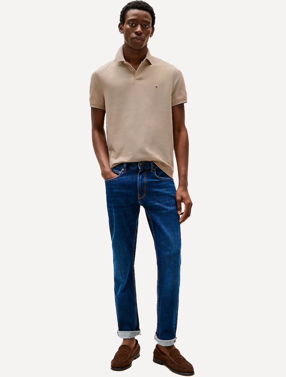 Polo Tommy Hilfiger Masculina Regular Piquet 1985 Marrom Claro