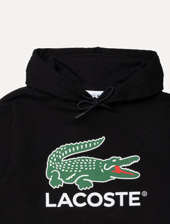 Moletom Lacoste Masculino Hoodie Classic Fit Cotton Fleece Logo Preta
