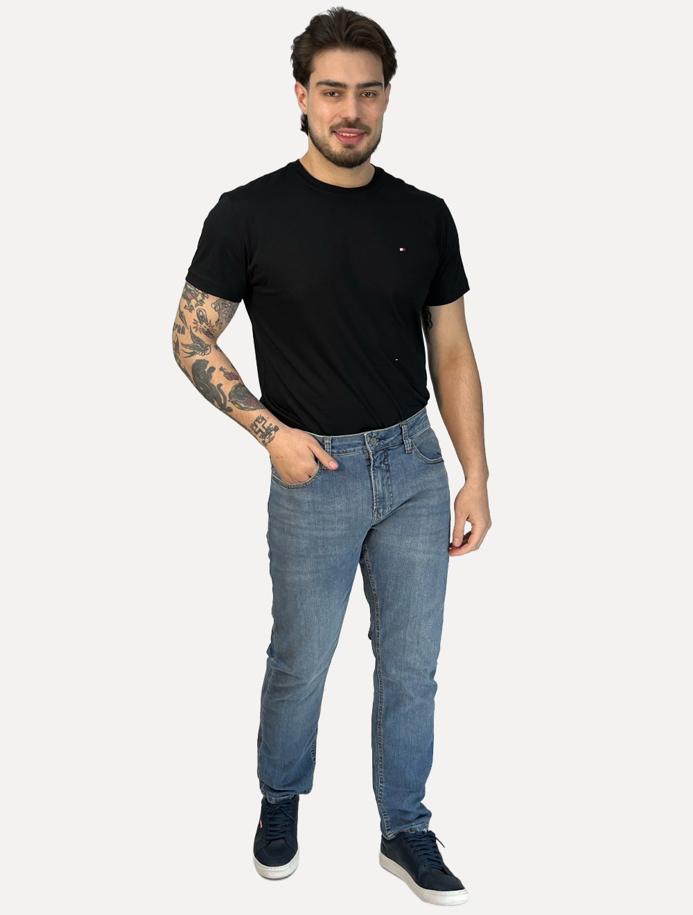 Calça Calvin Klein Jeans Masculina Slim 5 Pockets Azul Médio