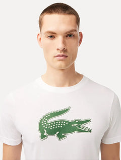 Camiseta Lacoste Masculina Jersey Sport 3D Green Logo Branca