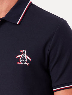 Polo Original Penguin Masculina Piquet Lisa Friso Mega Patch Azul Marinho
