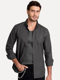 Camisa John John Masculina Slim Oxford Dark Logo Cinza Escuro