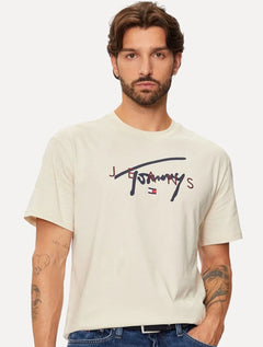 Camiseta Tommy Jeans Masculina Regular Signature Twist Logo Tee Areia
