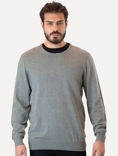 Suéter Dudalina Masculino Tricot Crewneck Basico Cinza Mescla