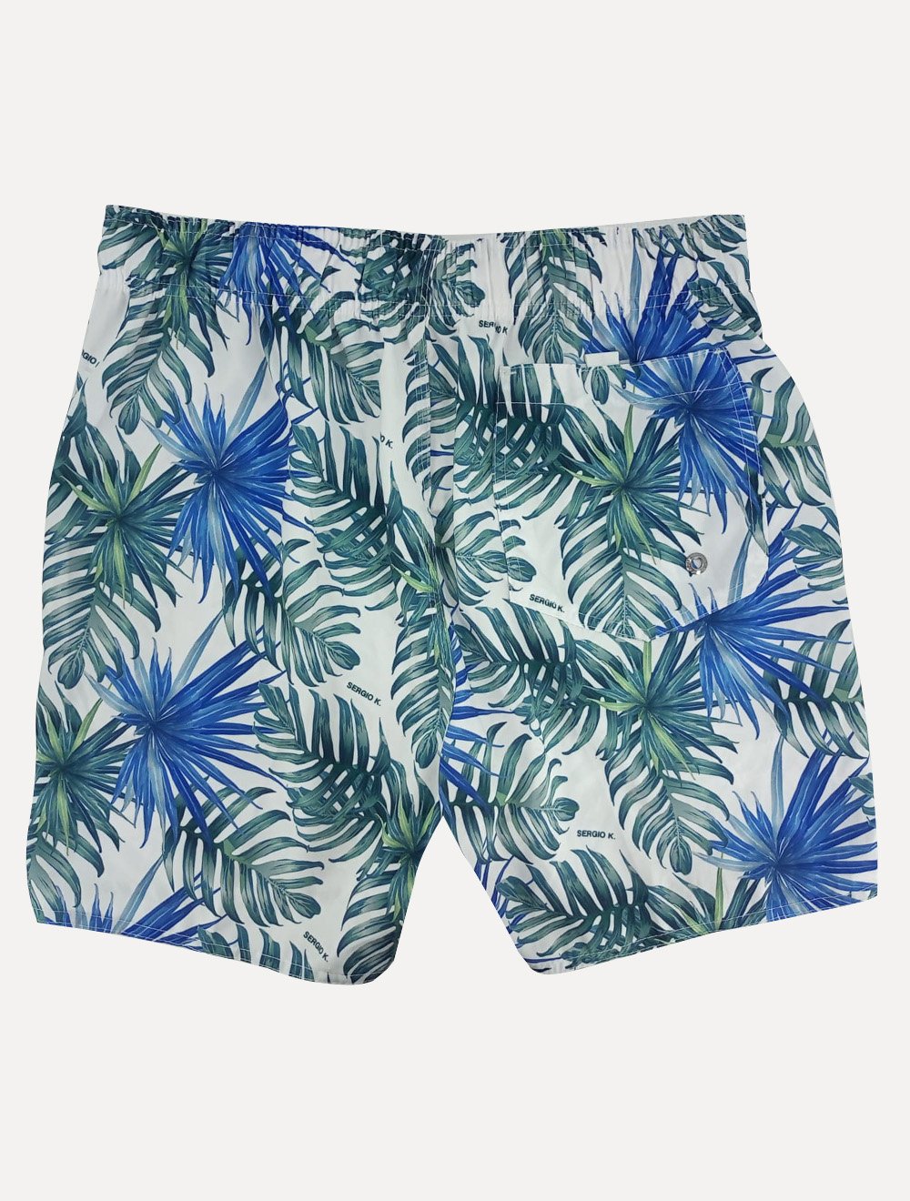 Short Sergio K Masculino Beachwear Folhagem Palm Branco