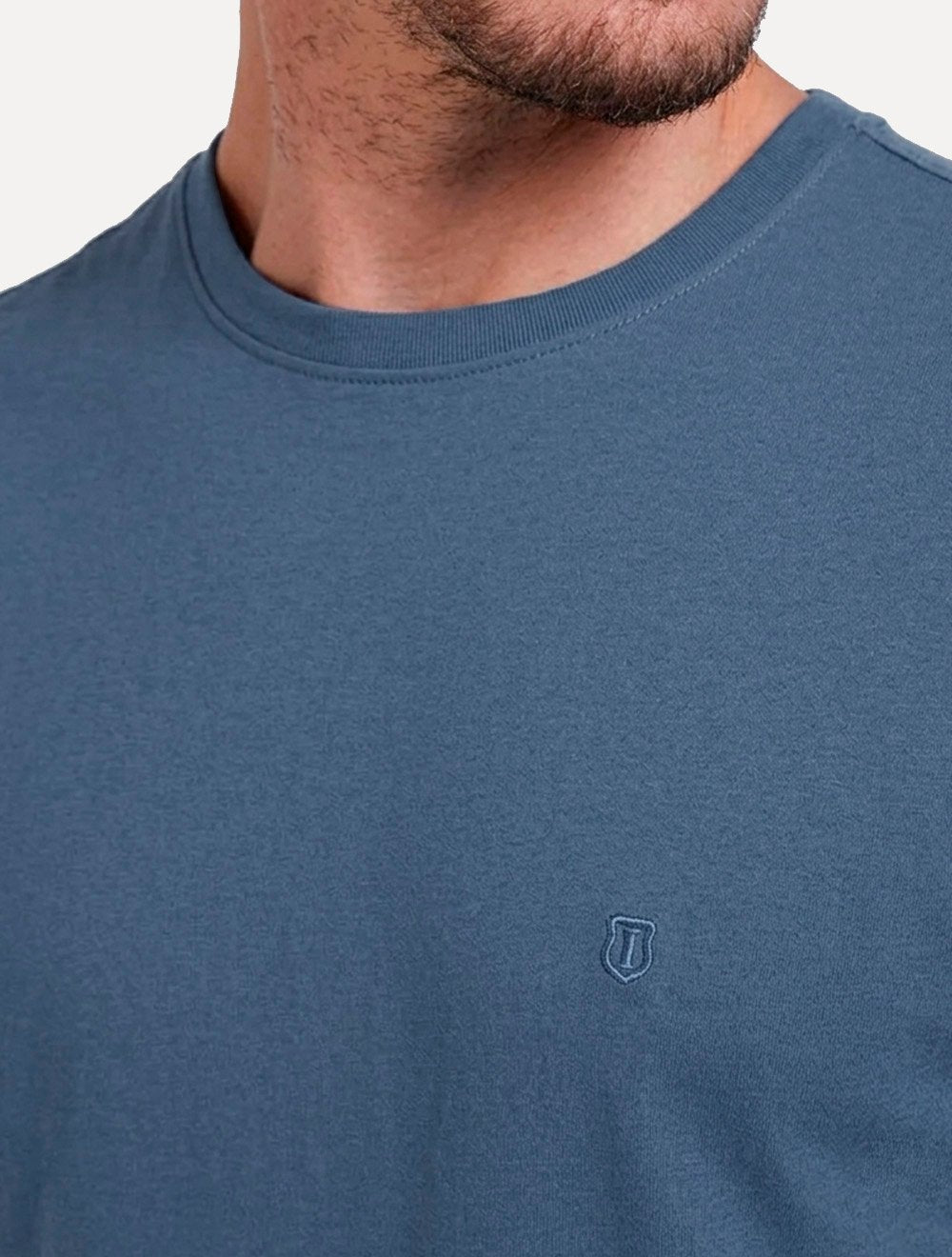 Camiseta Individual Masculina Comfort Pima Soft Touch Logo Azul Médio