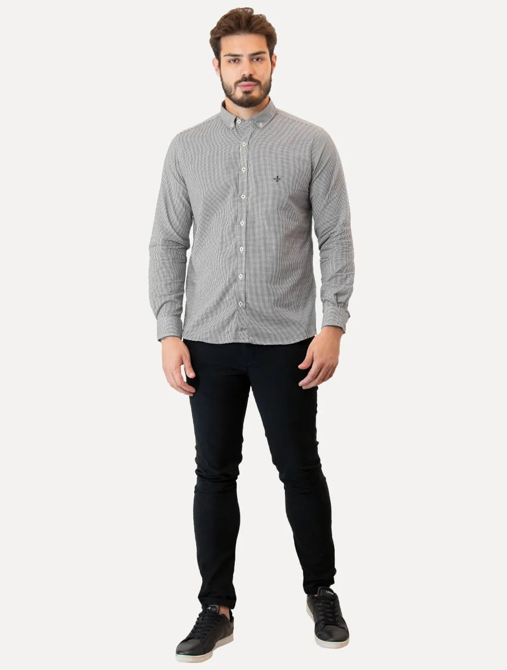 Camisa Dudalina Masculina Slim Superfine Cotton Vichy Preta