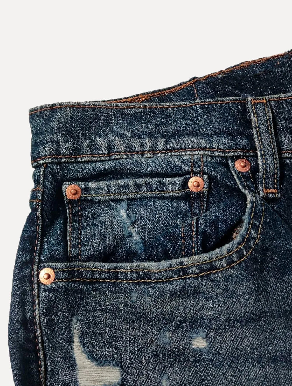 Calça Levis Jeans Masculina 512 Slim Stretch Destroyed Azul Escuro