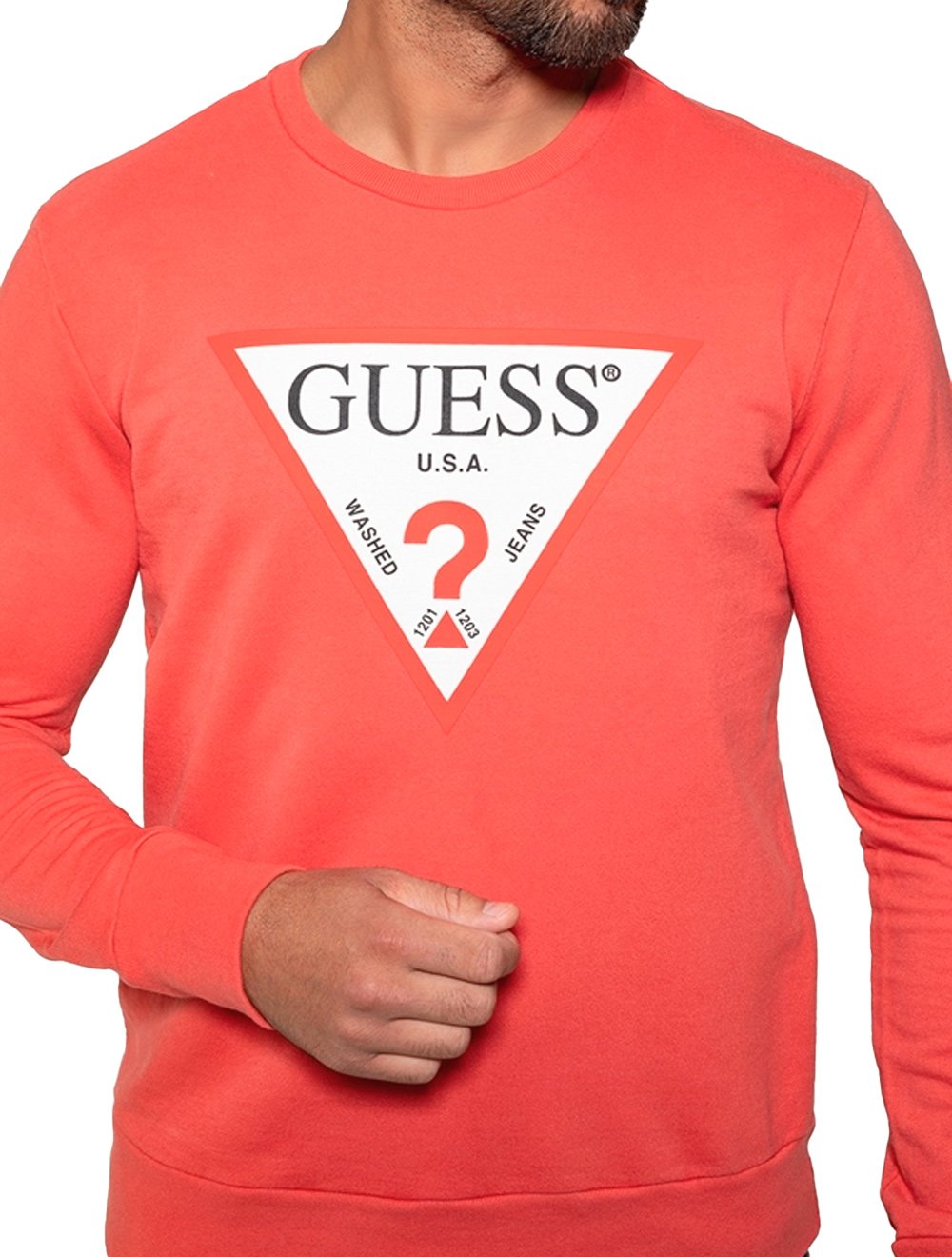 Moletom Guess Masculino Crewneck Triangle Logo Salmão