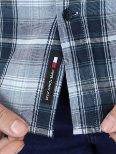 Camisa Tommy Jeans Masculina Regular Poplin Xadrez Check Azul