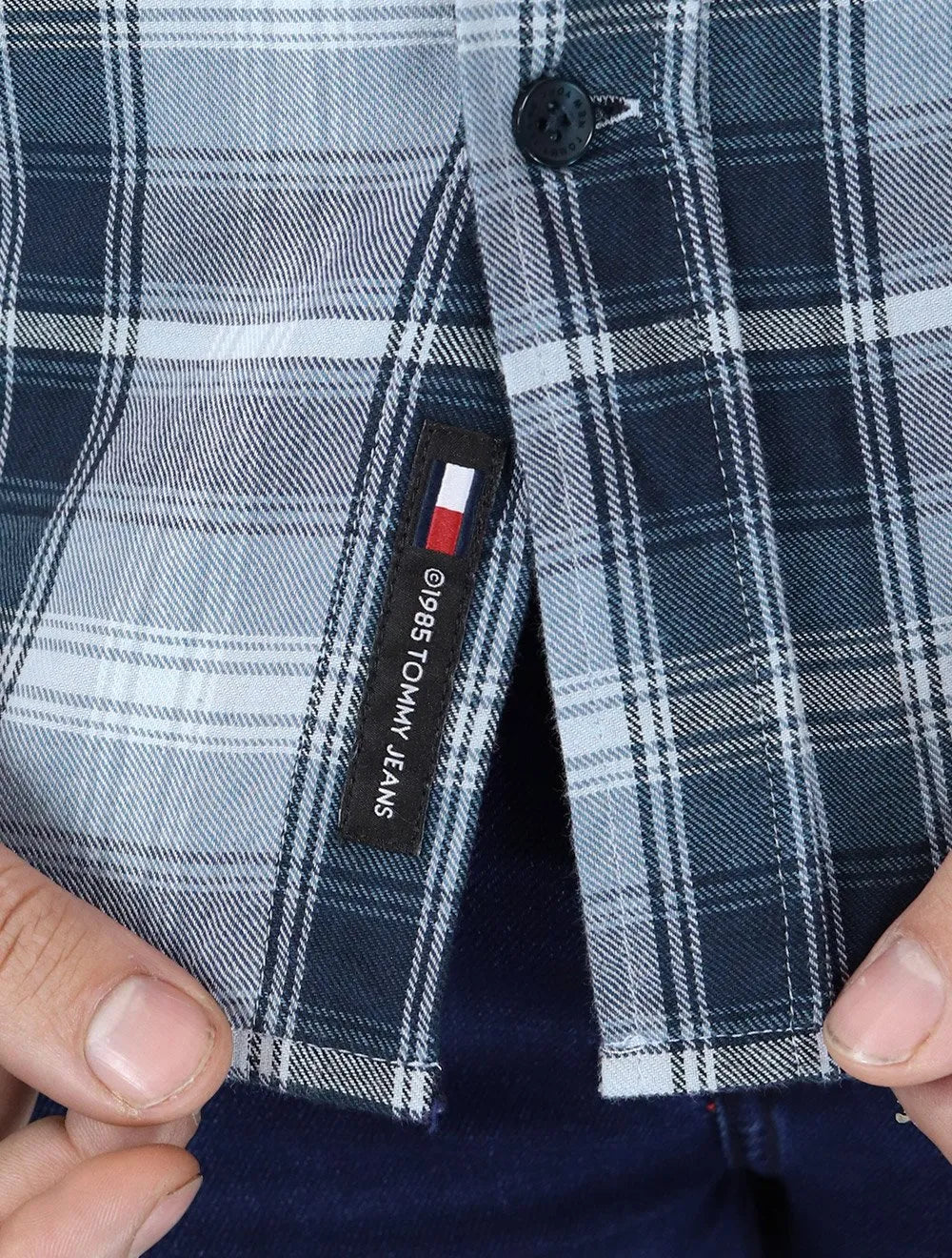 Camisa Tommy Jeans Masculina Regular Poplin Xadrez Check Azul