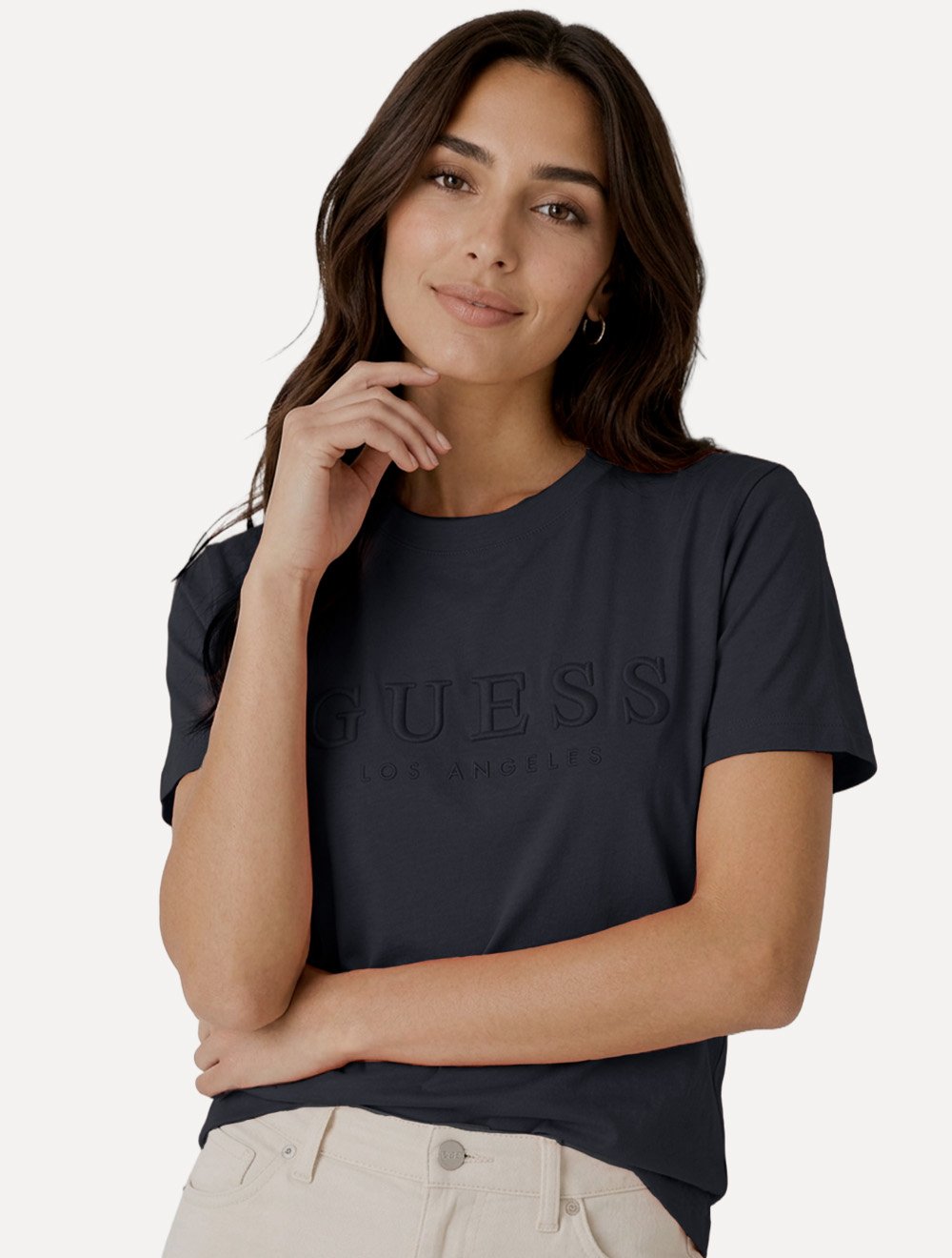 Camiseta Guess Feminina Los Angeles Embroidery Logo Azul Marinho