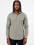 Camisa Aramis Masculina Slim Tricoline Liso Stretch Cáqui Escuro
