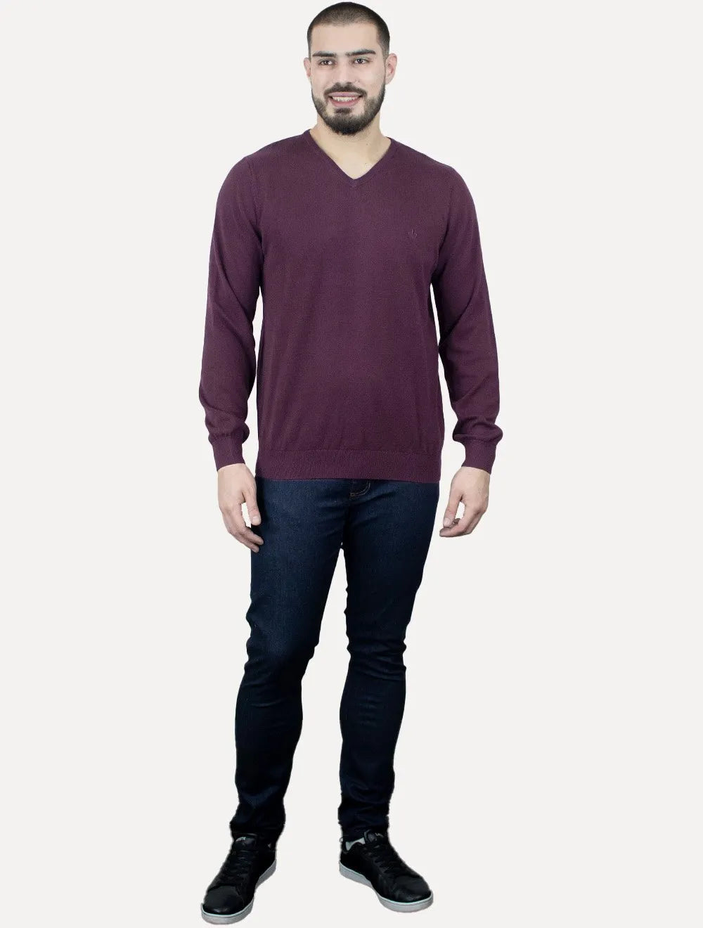 Suéter Dudalina Masculino Tricot V-Neck Básico Bordô 