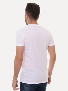 Camiseta Calvin Klein Masculina V-Neck Logo Flamê Branca