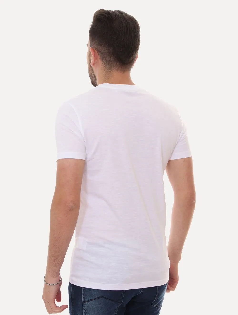 Camiseta Calvin Klein Masculina V-Neck Logo Flamê Branca