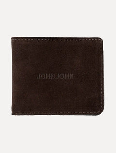 Carteira John John Masculina Couro JJ Suede Marrom Escuro