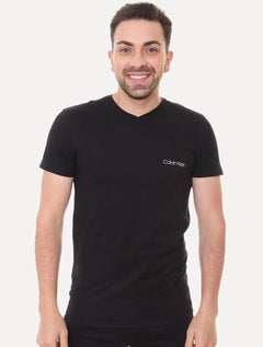 Camiseta Calvin Klein Swimwear Masculina V-Neck Slim Fit Logo Preta