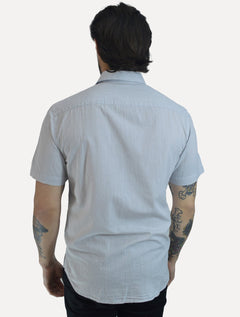 Camisa Dudalina Masculina Manga Curta Slim Fit Slub Cotton Flame Cinza Claro