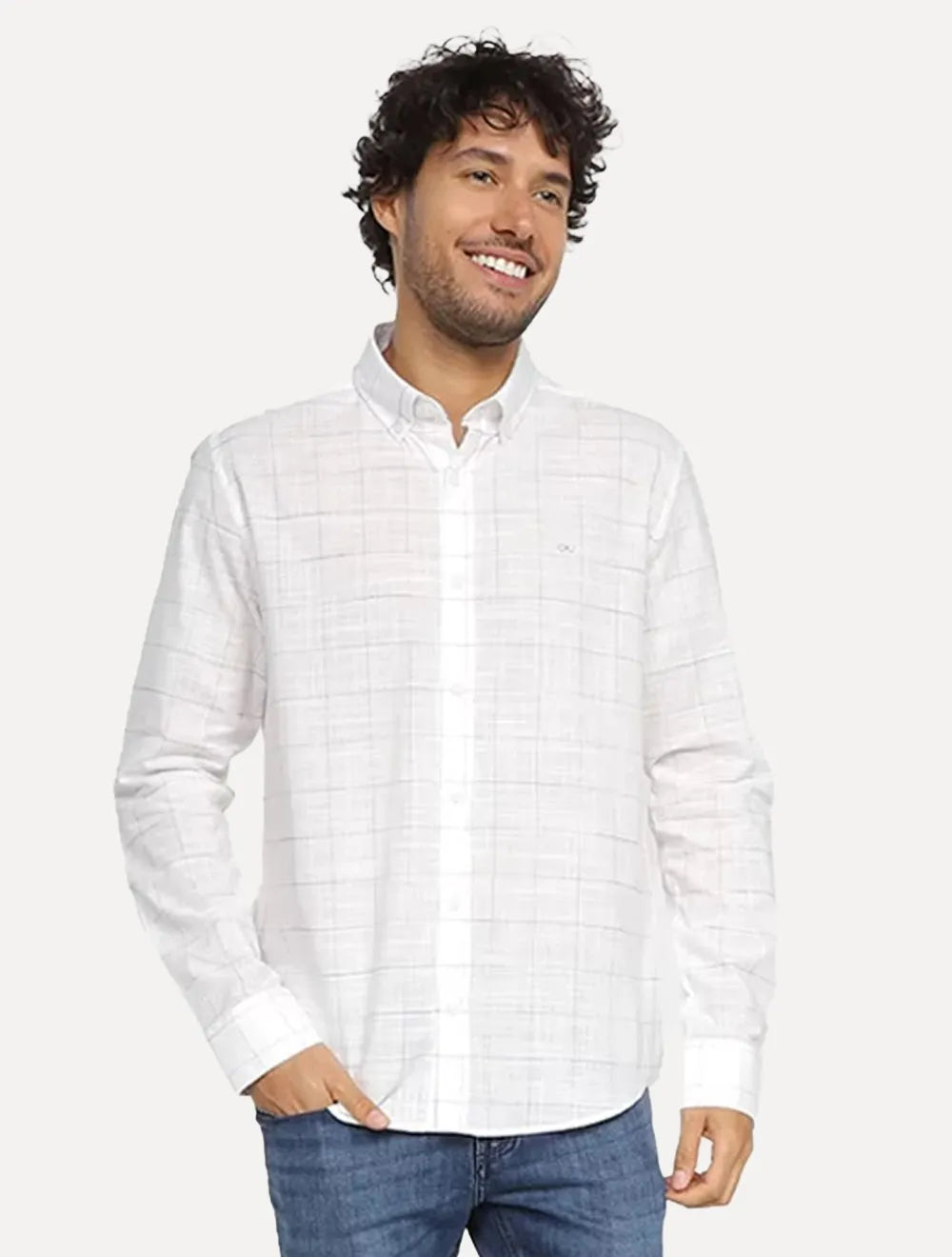 Camisa Calvin Klein Jeans Masculina Cotton Flame Check Branca