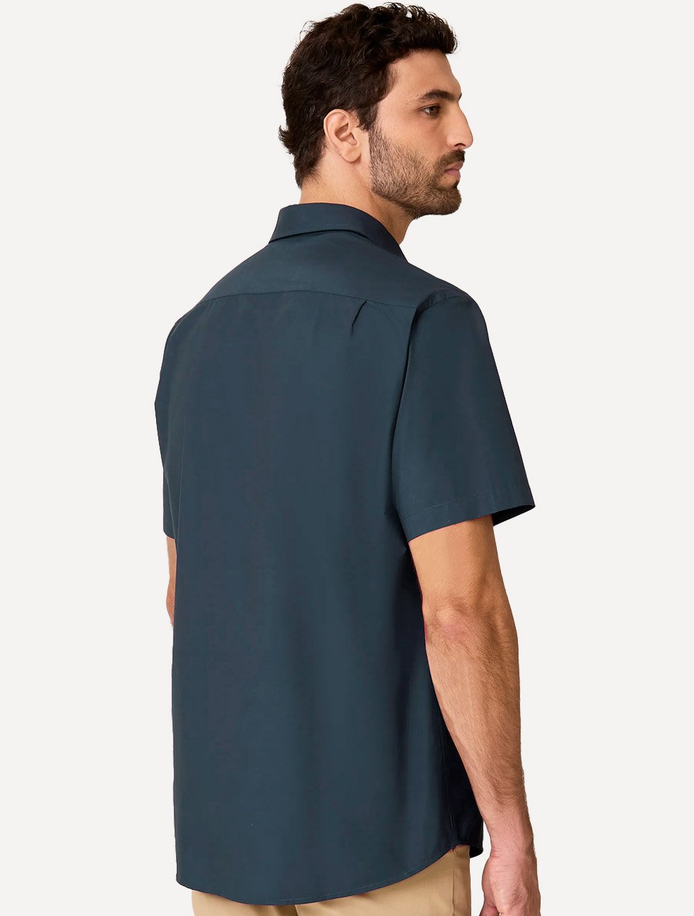 Camisa Dudalina Masculina Manga Curta Tricoline Lisa Azul Marinho