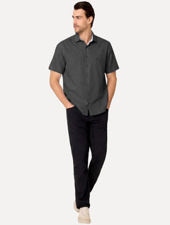 Camisa Dudalina Masculina Manga Curta Slim Superfine Cotton Tricoline Lisa Cinza Médio